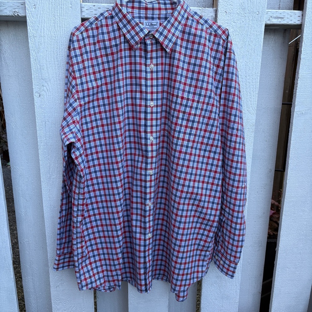 L.L. Bean Traditional Fit Classic Red BluePlaid Shirt Long Sleeve Size XL 288292